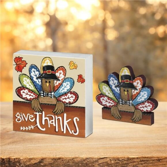 Thanksgiving Wooden Decor Indoor, Turkey Decor Give Thanks Box Sign - Picture 5 of 7